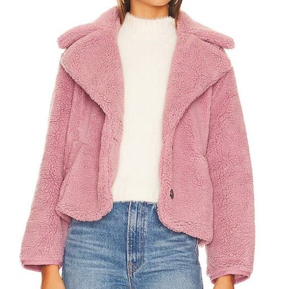 Free People Joplin Jacket Womens Large Smoked Pink Faux Fur Slouchy Teddy *FLAW - Picture 10 of 10